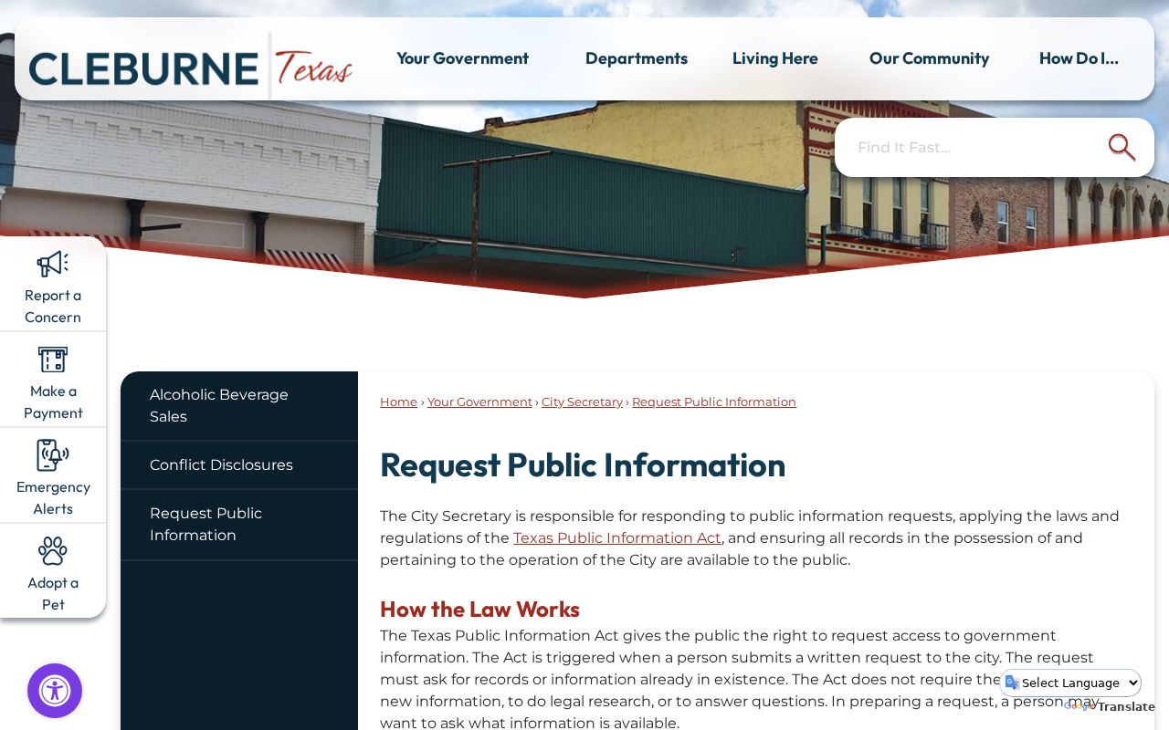 Johnson County arrest record request through Cleburne public information