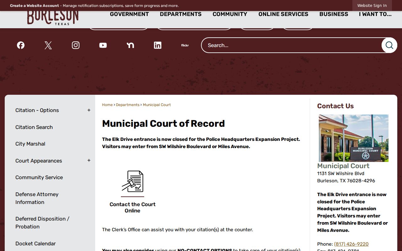 Johnson County arrest lookup through Burleson Municipal Court records