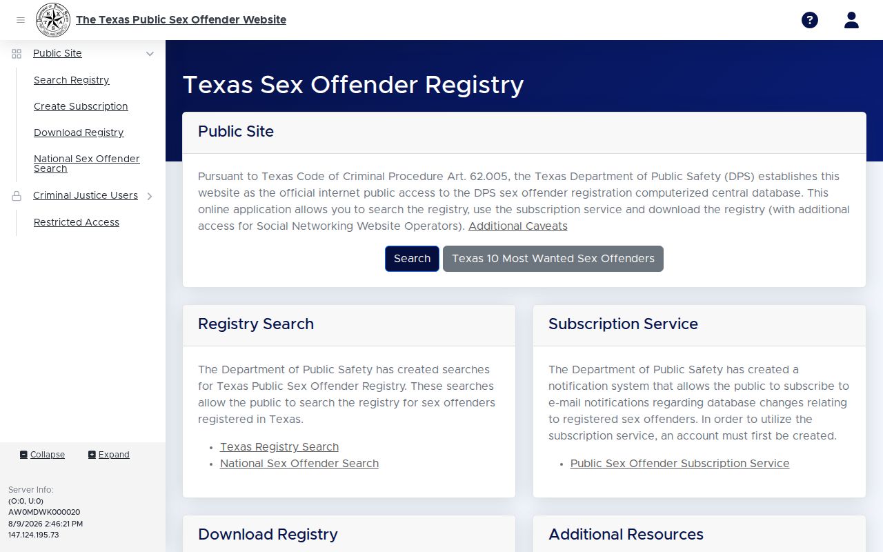 Johnson County sex offender search on the Texas public registry