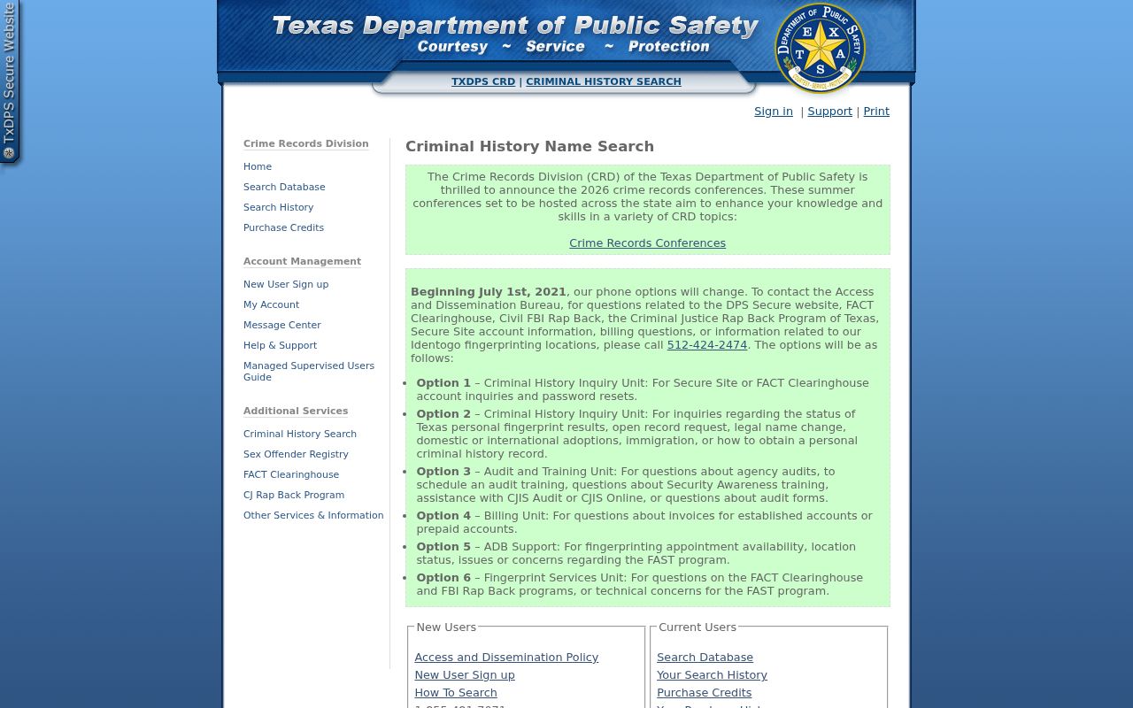 Johnson County criminal history search through the Texas DPS name portal